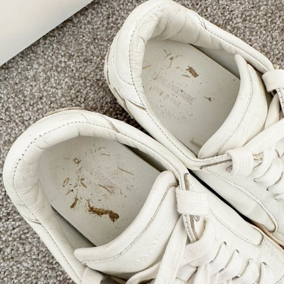 Zadig & Voltaire Leather Distressed Star Applique Lace Up Sneakers White 38 / 7 - Picture 7 of 13